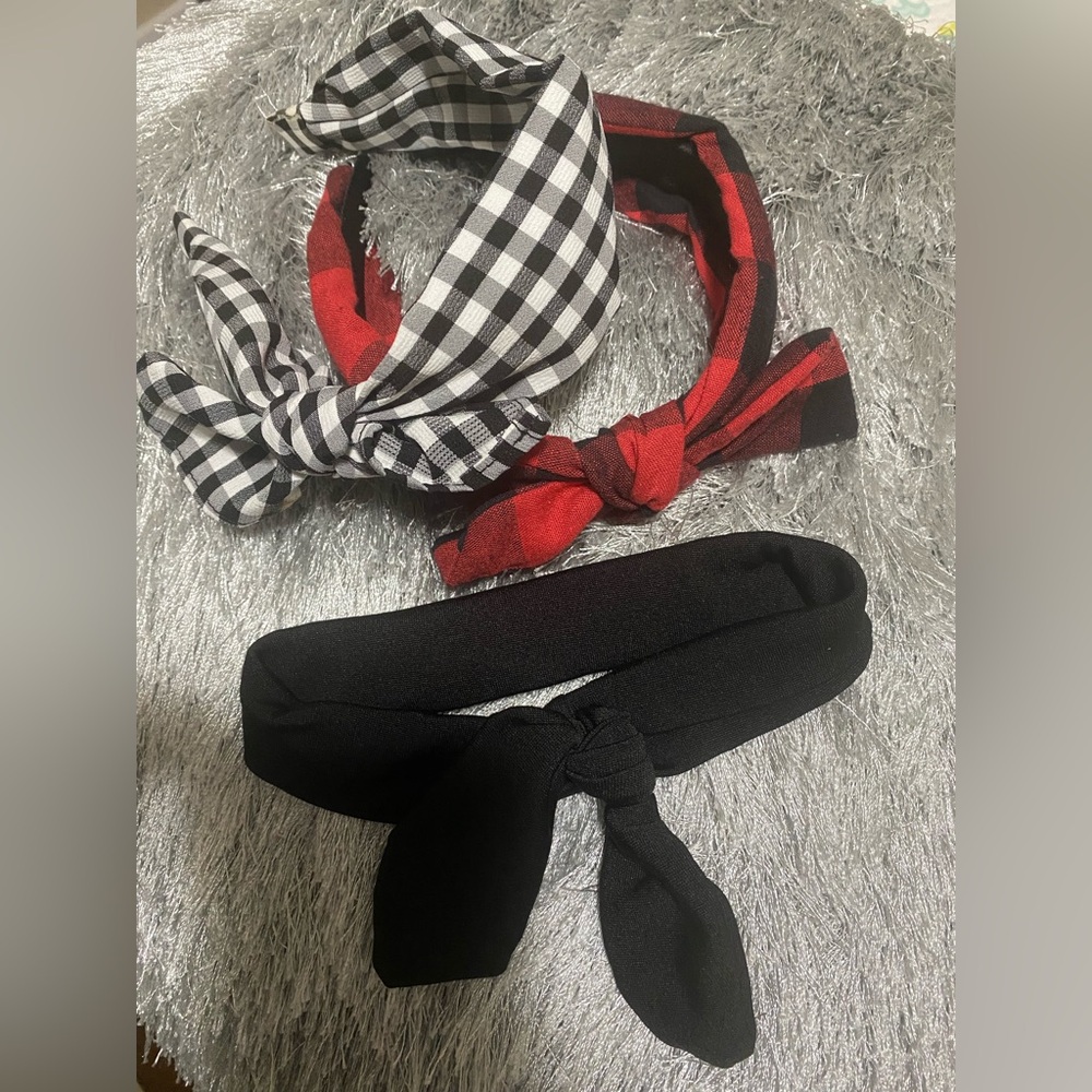 Elegant Black and Red Plaid Headband Trio